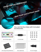 RGB+IC Car LED Lights, Smart 72 LED Car Interior Lights with App Control, 16 Million Colors Under Dash Light with Music Mode, Scene Mode, 2 Lines Design Light for Cars SUVs Trucks with Car Charger