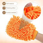 HARFINGTON 2pcs Premium Chenille Microfiber Car Wash Mitts 9.8" x 7.9" Scratch Free Wash Gloves Absorbent Double Sided Plush Cleaning Drying Mitts for Car Washing Home Orange Yellow