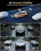 4K Dash Cam Front and Rear Inside, 3-Channel Cars Camera Dash with 170° Wide Angle, Free 64GB SD Card, 5.8GHz WiFi, Night Vision, G-Sensor, Loop Recording, Parking Monitor, USB C, Max 256GB