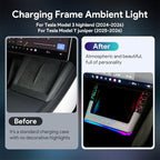 Ambient Lighting Wireless Charging Frame for 2025-2026 Tesla Model Y (Includes Juniper) 2024-2026 Tesla Model 3 PC Stylish Decorative Accessories (Big Starry Sky, White)