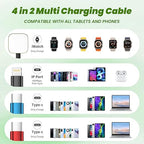 Travel Essentials Watch Charger, 4 in 2 Multi Charging Cable with Dual Type-C, USB A/C Travel Charger for Multiple Devices for iWatch Ultra/SE/11-2, iPhone 17-11, Galaxy S25-21, iPad (2PACK 5FT)