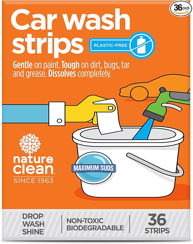 Nature Clean Non-Toxic & Plastic-Free Foaming Car Wash Soap Strips 36 count. Environment-Friendly & Biodegradable CarWash Soap Sheets. Chemical-Free & Eco-Friendly Strip Wash Car Soap Shampoo.