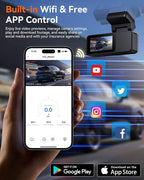 Dash Cam Front and Rear, 4K Front Dash Cam, 3K+1080P Dual Dash Camera for Cars, Built-in WiFi, Car Dashcams with Night Vision, Free 64GB Card, 24H Parking Mode, App Control, Silvery