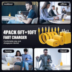 Essri Type C Charger Fast Charging for Samsung Galaxy S25/S24/S23/S22/Note 20,4Pack 25W Super USB C Fast Charger Block with (6ft+10ft) x2 Cables for iPhone 15/16 Pro Max/Plus, Android Phones-Yellow