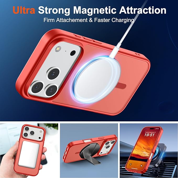SUPFINE Magnetic for iPhone 17 Pro Case (Compatible with MagSafe)(Military Grade Drop Protection) Translucent Matte Shockproof with Anti-Fingerprint Phone Cover 2025,Red