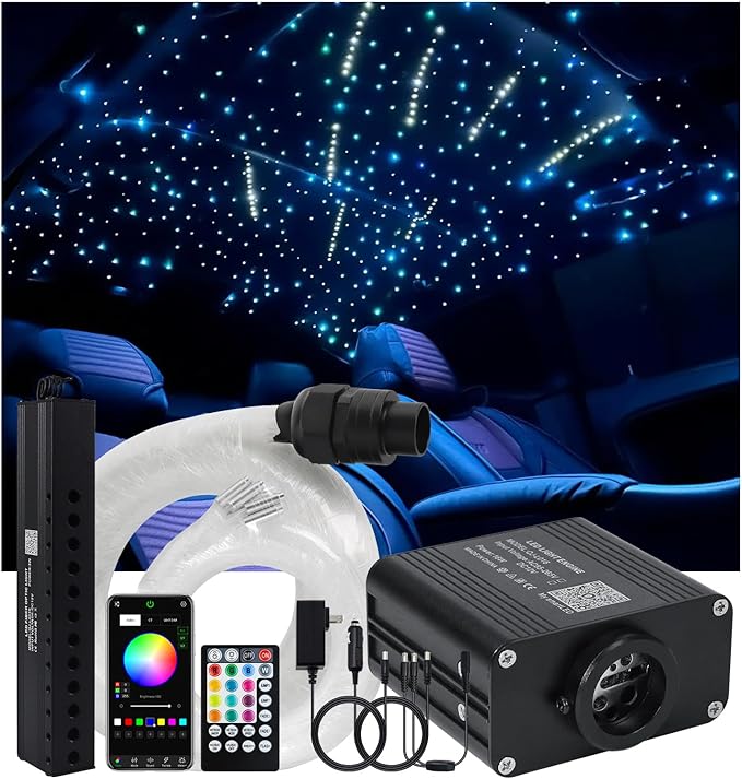 Starlight Headliner Kit - 200pcs 0.03in 6.5ft Fiber Optic Star Lights for Car with 16W RGBW, Twinkle/Meteor Music Sync, APP/Remote Control for Car Roof/Bedroom Ceiling