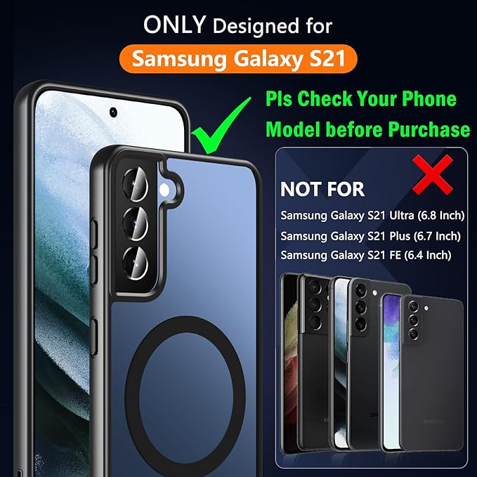 OWKEY for Samsung Galaxy S21 Case with Stand, Magnetic Shockproof Case Fit for Magsafe Translucent Matte Cover for Samsung S21, Black