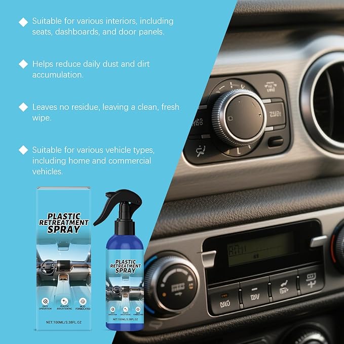 Plastic Restorer for Cars, Car Trim Restorer, Auto Detailing for Refreshing Faded Plastic, Leather, Vinyl and Rubber Trim with Polish, Long Lasting Care (2Pcs)