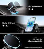 BHHB for Magsafe Car Mount Charger, [2026 Upgrade] 15W 2in1 Magnetic Wireless Car Charger, fits for Magsafe Car Charger, Vent/Dashboard Phone Holder for iPhone 17 16 15 14 13 12 Series(Cyan)