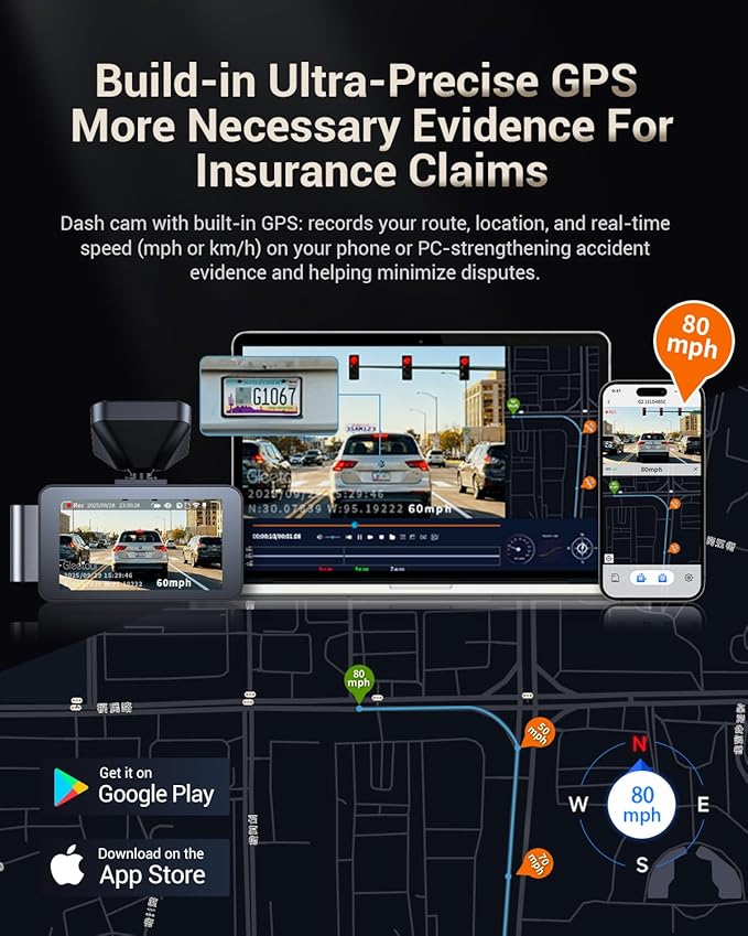 Dash Cam Front and Rear, 4K HDR Dash Camera for Cars, 3" IPS Screen Dash Cam Built-in GPS with 5.8G WiFi UHD Night Vision Free 64G Card, Parking Monitor, G-Sensor