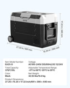 VEVOR Car Refrigerator, DC 12/24V AC100-240V Compressor Electric Cooler, -4°F to 68°F Truck Refrigerator with APP Control, Wheels & Dual Zone, 37 QT Cars Cooler for RVs, Boats, Camping, Fishing