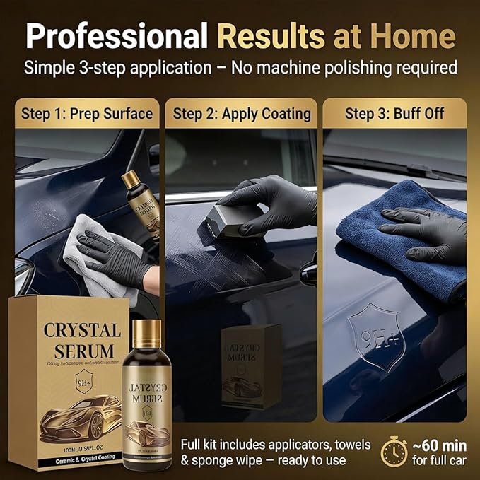 Ceramic Car Coating Kit - Crystal Serum, 9h Graphene Ceramic Coating, 2026 New Hardness Professional Ceramic Coating for Car, Long Lasting Car Protection, Gloss Hydrophobicty Anti Scratch (2Pcs)