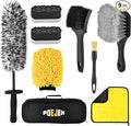 9-Piece Car Cleaning Kit - Waterproof Glove, Dual-Hardness Brushes, Flat Rim Brush & Absorbent Towel | Scratch-Free for All Vehicles, Gift for Car Enthusiasts
