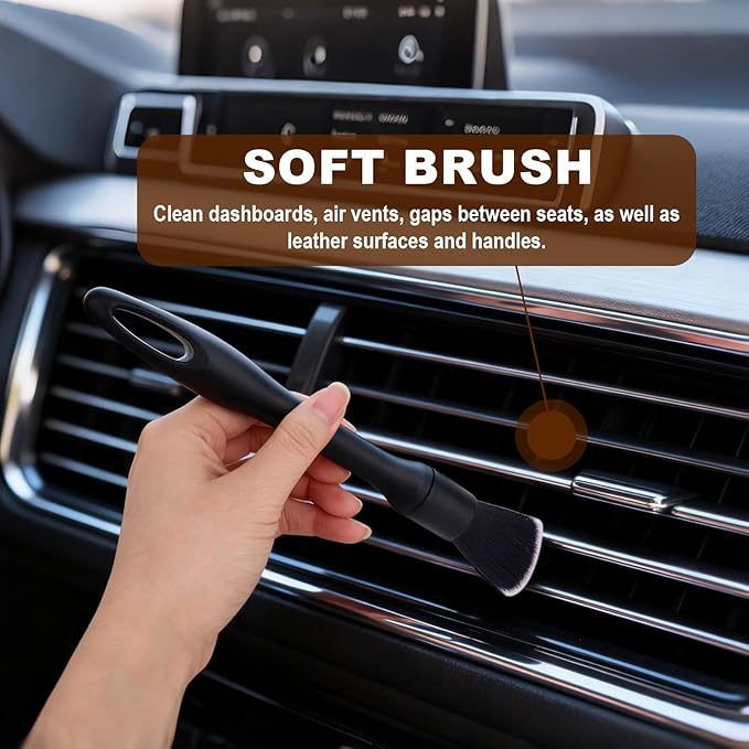 6pcs Car Detailing Brush Set, Soft Medium and Hard Bristle Automotive Cleaning Brushes Multi-Use Car Interior Detail Dust Brush Tools for Auto Truck SUV RV Motorcycle Leather Exterior