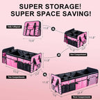 SugarFox Bold Color Block Trunk Organizer | 95L, 35"x13.8"x11.8" | Dedicated Shoe Storage & 26L Ice Pack | Foldable for SUV/Car/Jeep | Stylish Gift & Car Accessories for Men & Women - Pink-X212