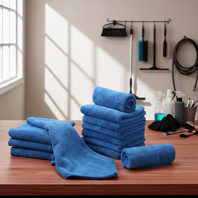 Shimeyao 30 Pcs 12.5 x 12.5 Inch Edgeless Microfiber Plush Towels for Cars Detailing Drying Wash Polishing Absorbent Cleaning Cloths, 500 GSM (Dark Blue)
