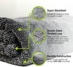 ExoForma Mega Car Drying Towel - Holds Up to 9 lbs, No Streaks, Scratches, or Water Spots | 1200 GSM Microfiber Double Twist Pile & Edgeless Design, 1 Quick & Effortless Dry, 2 Pack - 24” x 36”