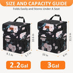 Vankor 3 Gallons Car Trash Can with Lid, Car Bag Bin Hanging Waterproof Automotive Garbage Cans Leak Proof Vehicle Trash Can Black Floral
