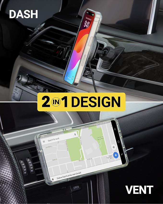 Scosche MPQMRDV MagicMount Charge Pro Qi2 MagSafe Car Mount Charger, 15W Fast Magnetic Wireless Charging Phone Holder for Dashboard/Vent Compatible with iPhone 16/15/14/13/12 Pro Max Plus, Samsung S25