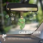 ROFIGL Handmade Crochet Hanging Car Air Freshener- Lifelike Green Pothos for Hanging with 12ml Thick Refillable Glass Diffuser Bottle, Suitable Decor for Car Rearview Mirror, Home & Wellness Spaces