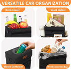 Vankor 3 Gallons Car Trash Can with Lid, Bag Bin Hanging Waterproof Automotive Car Garbage Cans Leak Proof Vehicle Trash Can Black