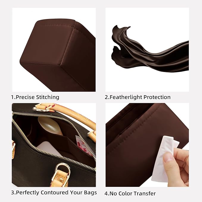 DGAZ Silk Purse Organizer Insert Fits LV Speedy 16/20/25/30/35/45 bags，Silky Smooth Bag Organizer，Luxury Handbag & Tote Shaper（Global Brown，SP25）