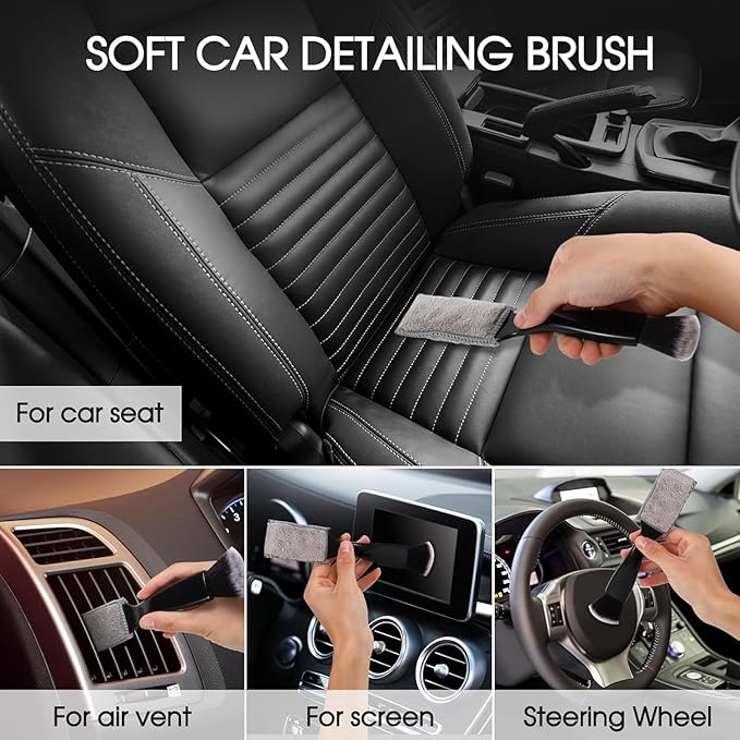 5PCS Car Detailing Brush Set with Car Cleaning Gel Car Cleaning Brushes,Car Dust Brush,Car Interior Detailing Brush for Vehicle Cleaning,Car Accessories for Truck, SUV, Interior
