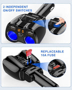 SUPERONE Upgraded Cigarette Lighter Splitter, 2 Socket Cigarette Lighter Adapter with LED Voltmeter, Dual USB A 12V and Type C 20W PD Car Charger Adapter for Mobile Cell Phone GPS Dash Cam