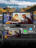 Largest Portable 11.26'' Wireless CarPlay/Android Auto Screen with 2.5D 1920x720 HD Display, Built-in DVR, 4K Front + 1080P Rear Camera, Car Screen,Easy Install Dash Cam,GPS Navigation,Voice Control