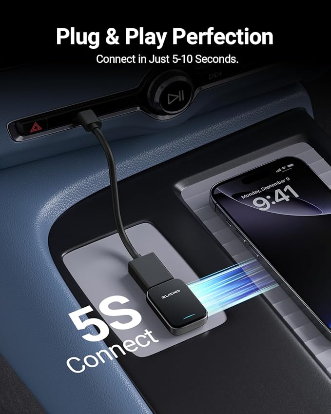 ZUCWO 2-in-1 Mini Wireless CarPlay Adapter for iOS Andriod Auto Plug and Play Low Latency Portable Carplay Adapter Converts Wired to Wireless CarPlay for iOS10+/Android 11+ (Blue)