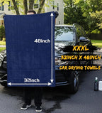 YeewayVeh 2-Pack Long-Reach Pro Car Drying Towels, 48"x32" Extra Large Super Absorbent Towels, High GSM Twisted Loop, Streak-Free Single-Sided Microfiber for Car Detailing, SUV, Truck (Dark Blue)