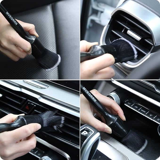 MVEQRRN 3pcs Car Detailing Brush Set-1pcs Boars Hair Car Detailing Brushes,1pcs Ultra Soft No Scratch Detailing Brush for Air Vent,Leather Seat 1pcs Detail Brushes car Detailing for Interior Exterior