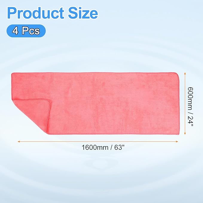 HARFINGTON 4 Pack Microfiber Cleaning Cloth, 63" x 24" Multi-Functional Cleaning Towels Reusable Absorbent Rags for Car Wash Kitchen Household Window Clean, Rose Red