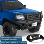 Hooke Road Tacoma Front Bumper Grille Brush Guard for 2005-2011 Toyota Tacoma 2nd Gen Pickup, Steel Push Bull Bar with Winch Plate & LED Lights, Full-Width Off Road Protection