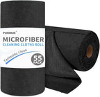 Puomue 55 Pack Microfiber Cleaning Cloth Roll, Tear Away Reusable Towels, 11" X 9", Ultra Absorbent & Lint Free Microfiber Cloth for Cleaning Cars, Kitchen, Window, Home and Shop, Black