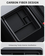 BASENOR 2026 Tesla Model Y Model 3 Armrest Storage Box, Center Console Organizer (Carbon Edition) for Tesla 3 Highland 2024 2025 2026 Model Y 2025 2026 Juniper (Standard/Premium/Performance)