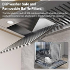 CHETTO C Range Hood 54 Inch Ultra Quiet, Powerful Suction 304 Stainless Steel Ducted Kitchen Vent Hood with 4-Speeds, Dishwasher Safe Baffle Fillters, 8" Top Vent (54 inch Stainless steel)