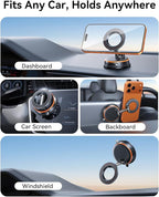 Upgraded Car Phone Holder for Magsafe [98+LBS Strongest Suction & 2400gf Magnetic] Vacuum Magnetic Phone Holders for Your Car 360° Adjustable Car Phone Mount for iPhone & Android Orange