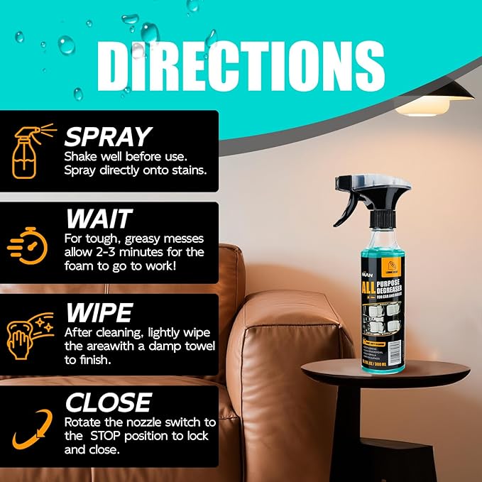 NUAN 2PCS All Purpose Degreaser for Car and House, Lemon Scent Mulit Heavy-Duty Cleaning Spray, Quick Stain Removal Foam Cleaner, 10.1 fl oz/300 ML