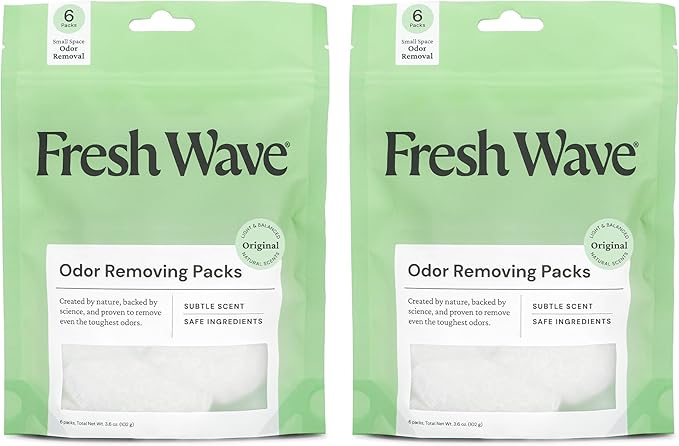 Fresh Wave Odor Eliminating & Deodorizing Packs | 2 Bags of 6 Each | Safer Odor Relief for Small Spaces | Natural Plant-Based Odor Eliminator | Odor Absorbers for Home, 3.6 Ounce (Pack of 2)