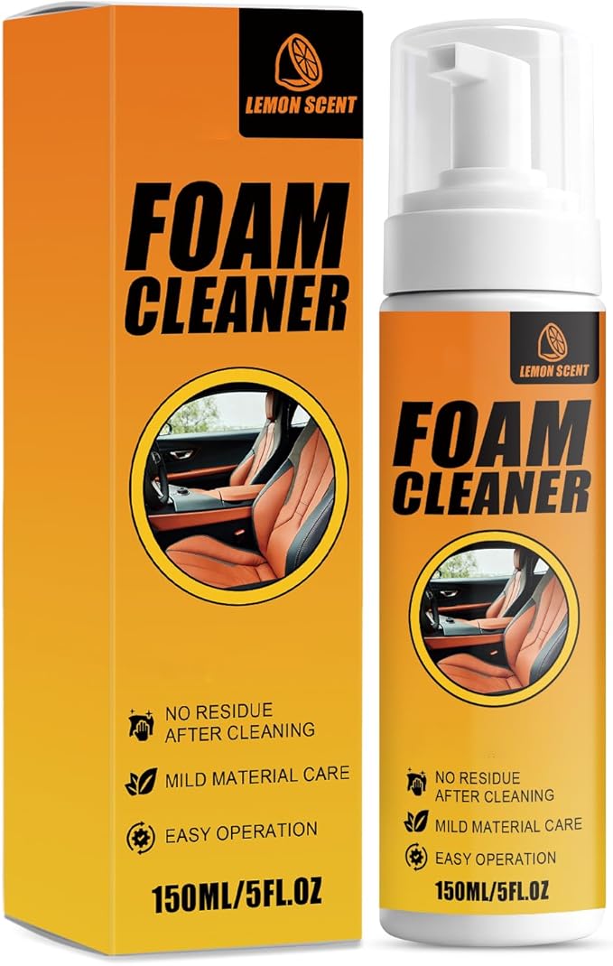 Foam Cleaner for Car, Safe and Quick Remover Stains Multi-Purpose Foam Spray for Car Steering Wheel, Car Seat and House, Lemon Scent Car Interior Cleaner, 150 ML