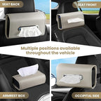 Car Tissue Holder, WHHMK Tissue Box Cover Keep Car Tidy,Premium PU Leather Backseat Napkin Rectangle Organizer, Extra Large Tissue Box Storage in Car Fits for 100-150 Regular Size Tissues,Grey(2Packs)
