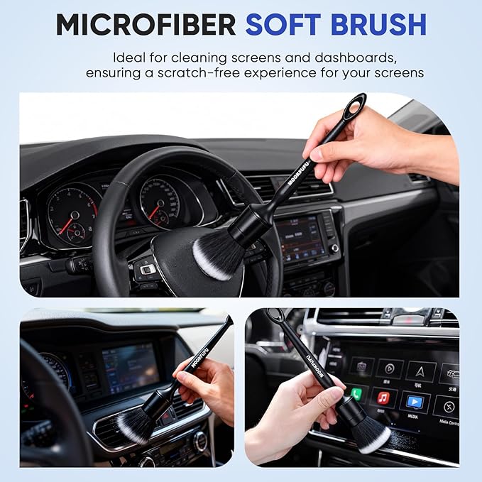 Car Detailing Brush, 6PCS Ultra Soft Boars Hair Car Interior Exterior Detailing Brushes, Scratch-Free Car Cleaning Dust Brush for Dashboard, Emblem, Air Vents, Wheels, Leather Seat
