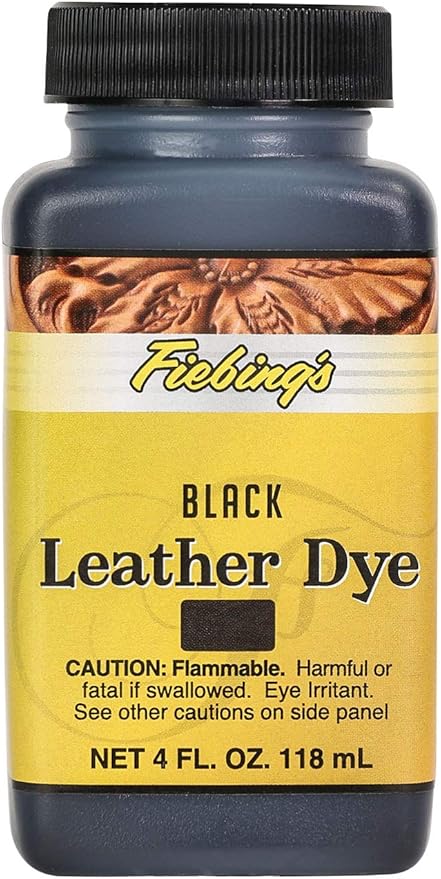 Fiebing's Leather Dye 4oz Black - Alcohol Based penetrating & Permanent Leather dye