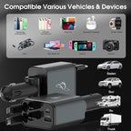 Retractable 70W 4 in 1 Car Charger with Retractable Cord, Fast Car Phone Charger Adapter Compatible with iPhone 16/15/14/13/12/11, Pixel, Samsung, USB C, Type C, Black (2024)