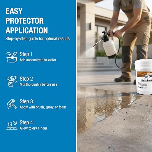 Rain Guard Water Sealers SP-1104 Gloss Sealer 5 Gallon - Gloss Water Repellent for Wood, Concrete, Brick, Stone, and Masonry - Water-Based Acrylic Sealer