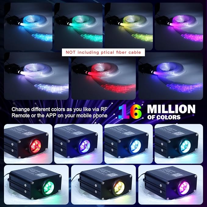 AMKI 16W Twinkle+Sound Mode RGBW Light Source Engine Driver Remote/APP Control Starlight Box Motor for Fiber Optic Star Ceiling Light Kit