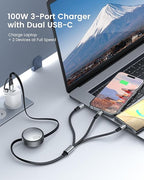 CAFELE Multi Charging Cable 100W Retractable USB C Cable, 6-in-1 Dual Type C and 27W L 5A Fast Charger Cord for Phone 16 15 14, Galaxy S24 S23, MBook, Pad and Multiple Devices (4.3ft)