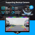 10.1" QLED Double Din Car Stereo with Wireless Carplay & Android Auto, Music Sync Luminous Bar, SWC, Bluetooth, Backup Camera, 240W, Dual Subwoofer Output, Car Radio, Navigation, FM/AM