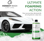 Honest Wash Car Wash Soap High Sudsing Concentrated Formula for Dirt and Grease Removal | Safe for All Vehicle Surfaces | Adjustable Dilution Ratios | Made in the USA (32oz)